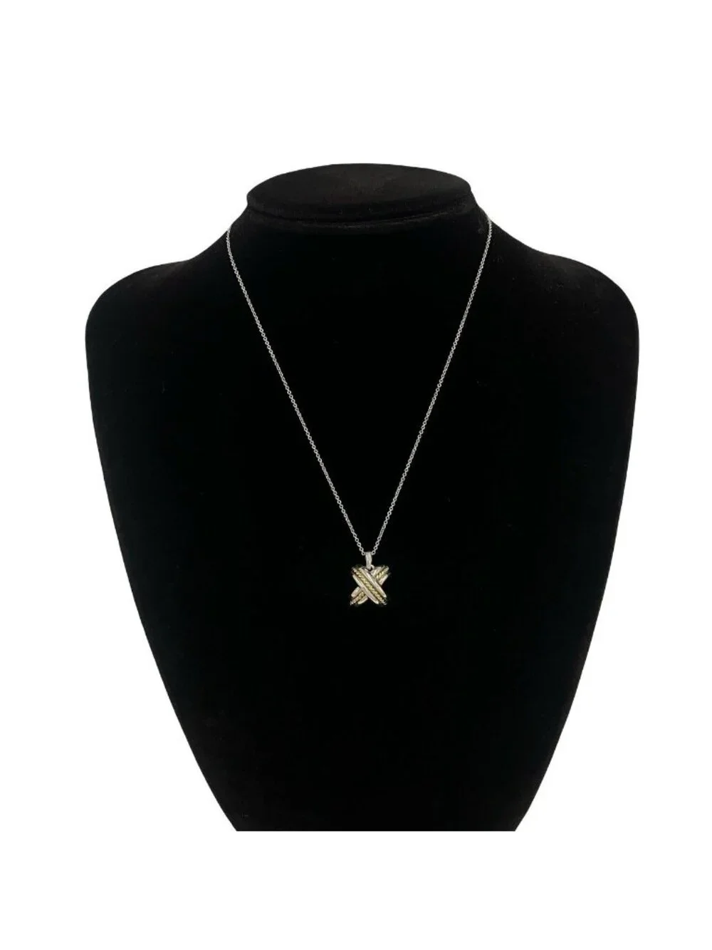 Tiffany & Co Signature Necklace Silver Yellow Gold Pendant